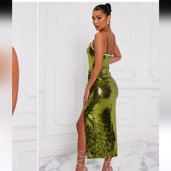 FASHION NOVA Shimmer On Sequin Maxi Dress - Green. Size Small NWT - Picture 3 of 16